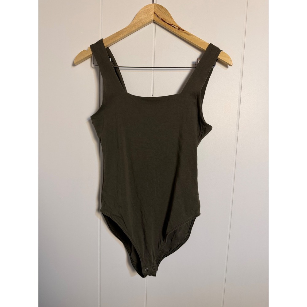 Old Navy Bodysuit XS Olive Green Square Neck Sleeveless Snap Crotch Solid